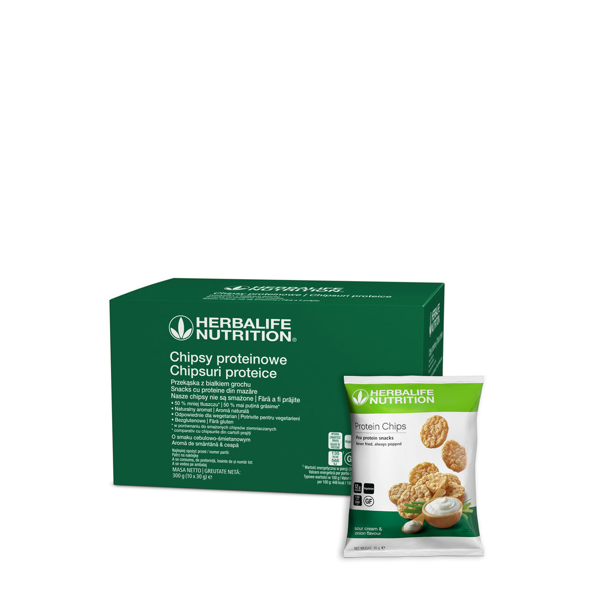 Herbalife Chipsy proteinowe o smaku śmietany i cebuli, 10 × 30 g